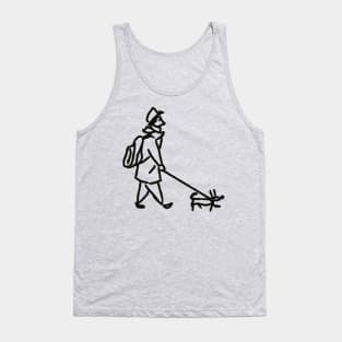 man and dog walking. simple hand drawn sketch. illustration by black liner Tank Top